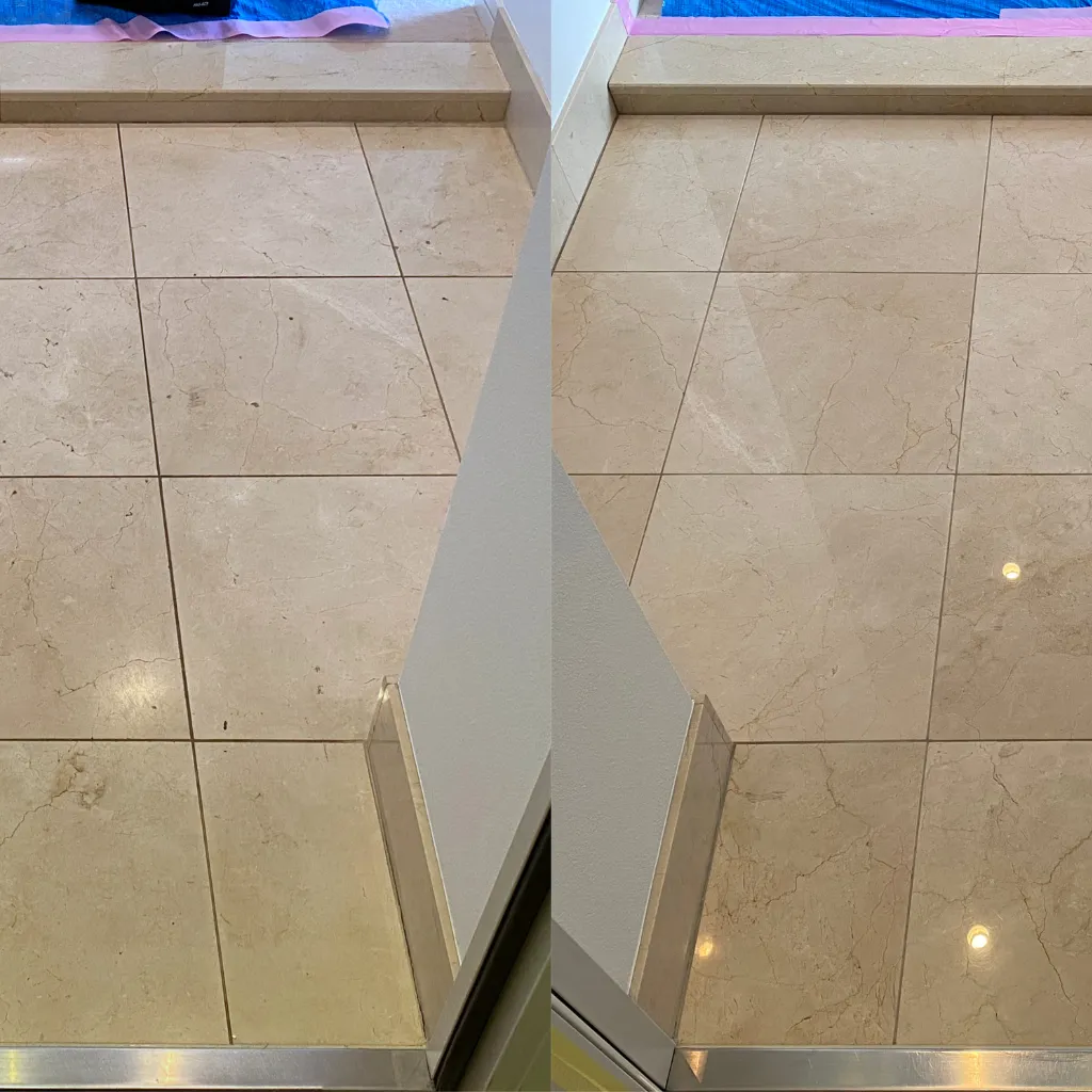 marble floor restore before and after by marblux in dubai