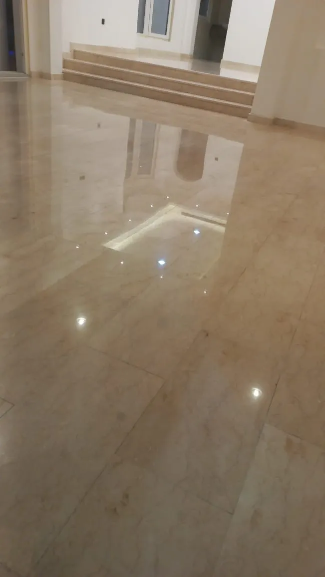 Restored lobby marble floor in a Business Bay office tower
