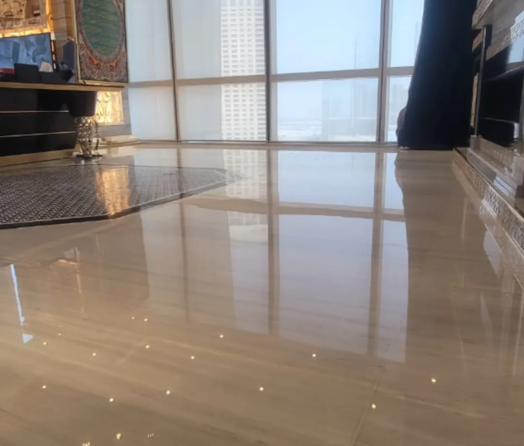 Restored marble floor with renewed shine in a Dubai property