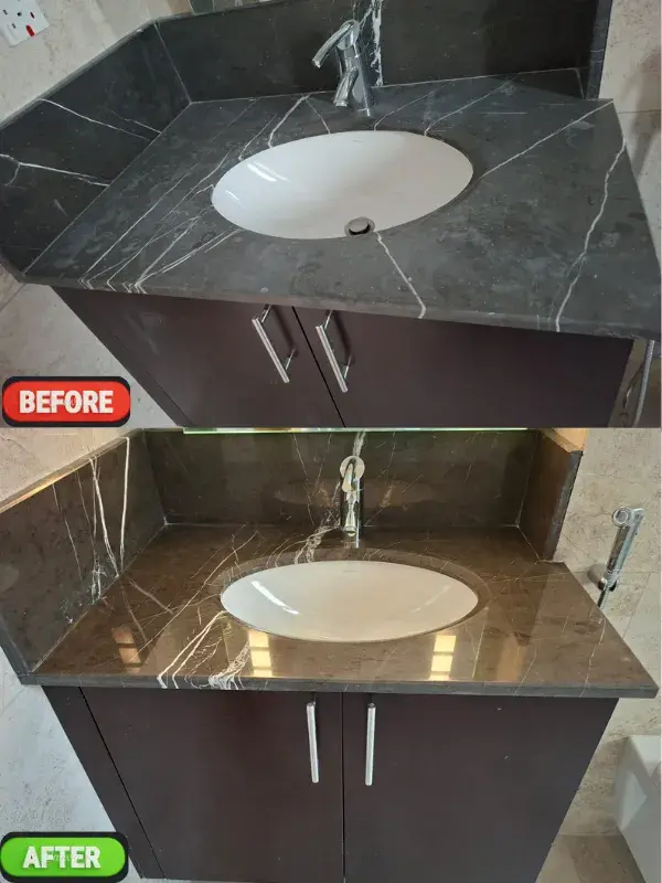Marble wash basin restoration before and after