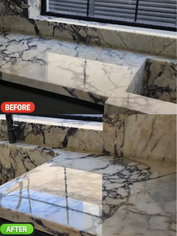 Marble wash basin before and after polishing